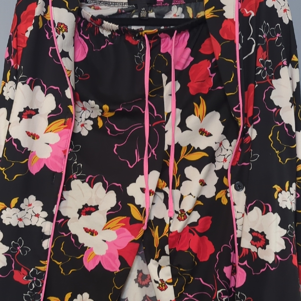 Floral Black & Pink Pajama Set - Women's Intimates Cottagecore Soft Girl Large - Picture 4 of 5